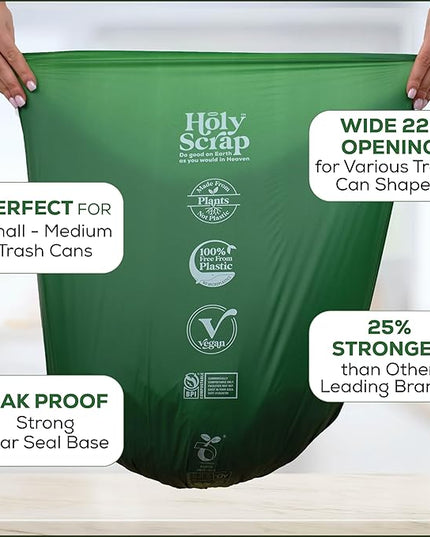 Medium Compostable Trash Bags - 6-8 Gallon, 100 Pack | Odorless, Plastic-Free & Decomposing Kitchen, Bathroom & Countertop Garbage Bag & Liners | Thick Bin Bags for Green & Food Waste