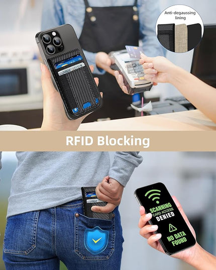 HiWe for MagSafe Wallet Stand with Find My, Anti-Lost Strongest Magnetic Wallet for iPhone 17/16/15/14/13/12 Series, 9 Cards Holder, Leather RFID, Carbon Fiber Black