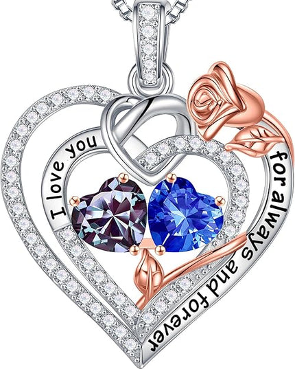 Iefil Christmas Gifts for Wife Women - 925 Sterling Silver Double Birthstone Necklace, Anniversary Birthday Gifts for Women, Jewelry Gift for Wife Girlfriend Mom Her