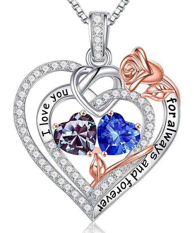 Iefil Christmas Gifts for Wife Women - 925 Sterling Silver Double Birthstone Necklace, Anniversary Birthday Gifts for Women, Jewelry Gift for Wife Girlfriend Mom Her