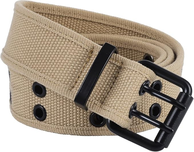 moonsix Canvas Web Belts for Men,Solid Color Casual Double Hole Grommet Belt
