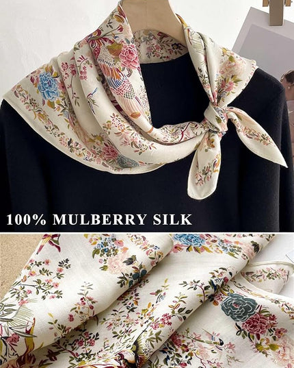 100% Mulberry Silk Scarf for Women Hair Lightweight Square Neckerchief Wrap For Head Scarves 21"