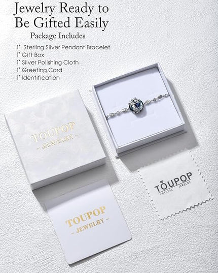 TOUPOP Tree of Life Birthstone Bracelet 925 Sterling Silver Family Tree Austrian Crystal Jewelry Anniversary Birthday Christmas Gifts for Women Wife Girlfriend Her