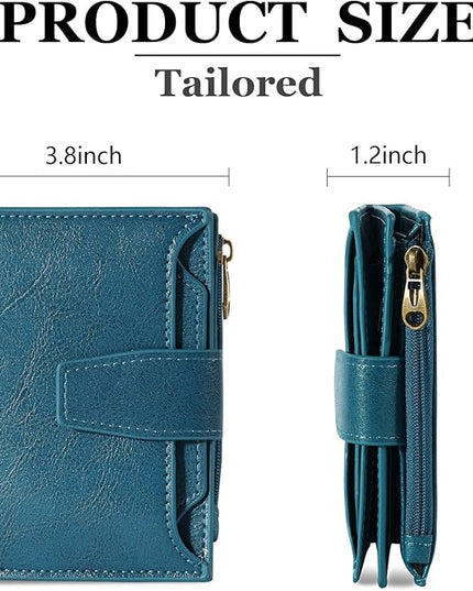 Airkit Small Wallet Women RFID Blocking Soft Leather Bifold Compact Card Holder Wallet for Women with Zipper Coin Pocket 4 ID Window