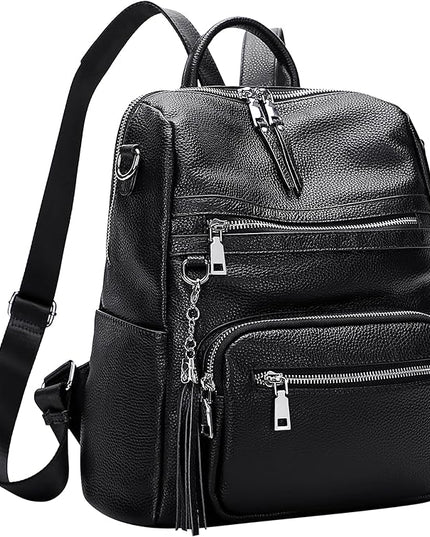 ALTOSY Genuine Leather Backpack Purse for Women Large Shoulder Bag With Laptop Compartment Multiple Pockets(S106 Black)