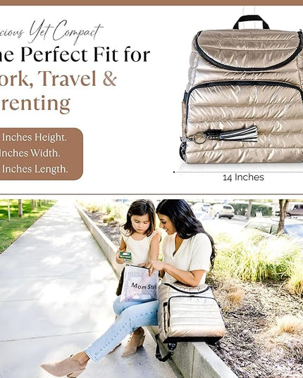 Citi Collective Gallery Diaper Bag Backpack - Casual Day-to-Day Backpack Fits 15" Laptop - Travel Bag with Multiple Compartments, Pockets, Portable Changing Pad, and Shoulder Strap-Gold