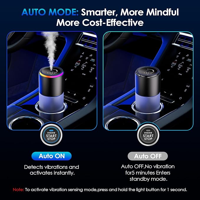 Car Air Freshener,Smart Car Air Freshener, car Diffuser with 150 ML (5oz) Capacity Multi-fragrance, RGB Music Syncing Light, Auto On/Off (Oceans)