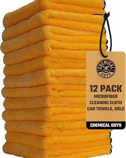 Chemical Guys Professional Grade Premium Microfiber Towels for Cars, Gold, 16" x 16", Ultra-Soft and Scratch-Free Car Detailing Cloths for Trucks, Motorcycles, and More - 12 Pack