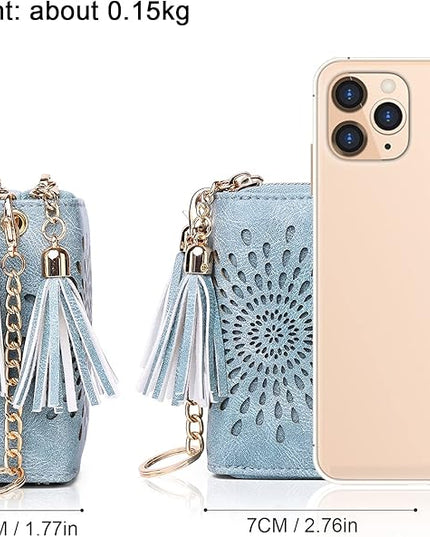 APHISON RFID Credit Card Holder Zipper Card Case Keychain Small Wallet for Women 1942-2 BLUE