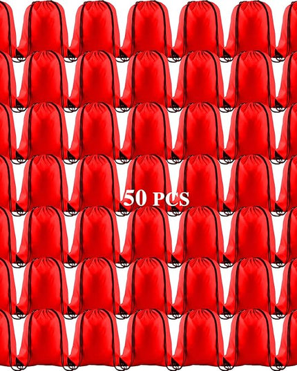 KUUQA 50Pcs Red Drawstring Backpack Bag Sack Drawstring Bags Bulk String Bags Storage Bags for Sport Gym Traveling