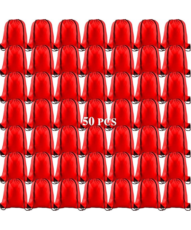KUUQA 50Pcs Red Drawstring Backpack Bag Sack Drawstring Bags Bulk String Bags Storage Bags for Sport Gym Traveling