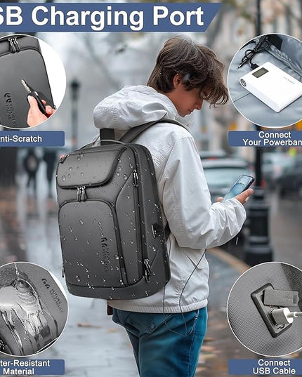 hk Business Smart Backpack for Men Anti-Theft for 17.3 Inch Laptop with USB Charging Port Water-Resistant Large Durable Compact 30L for Travel College Work-Deep Grey