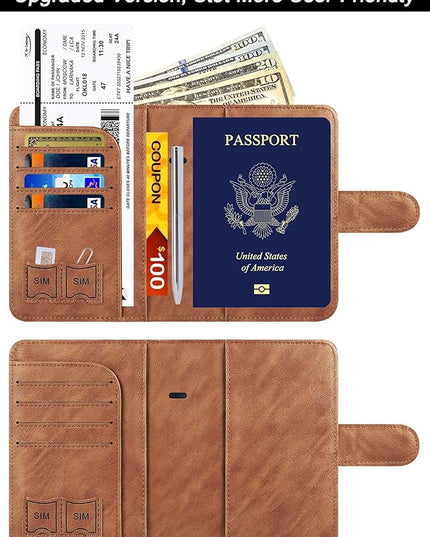 Passport Holder Cover Wallet Travel Essentials Leather Rfid Blocking Case Vacation Luggage Must Haves Travel Accessories for Men Women (120#Brown)