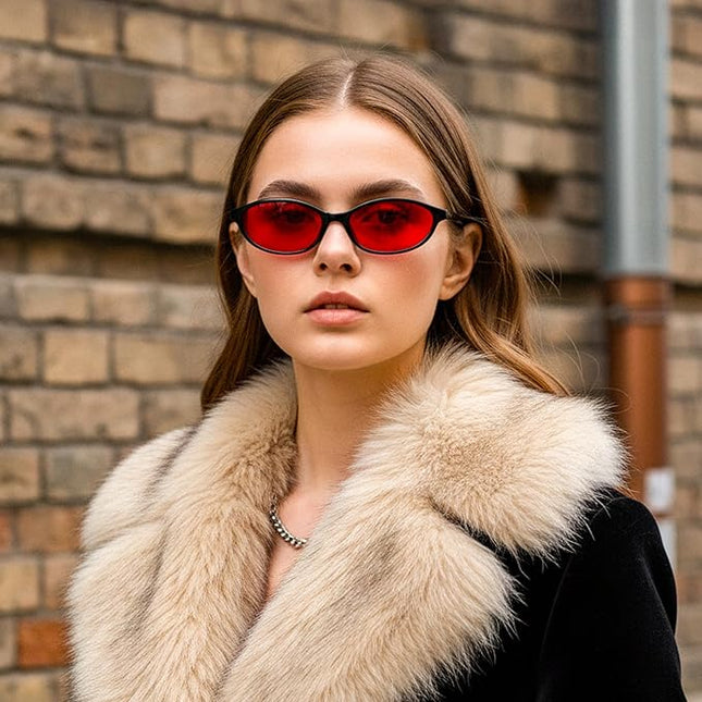 FEISEDY Retro Oval Cat Eye Sunglasses for Women 90s Narrow Lightweight Shades Y2k Trendy Sunnies B0257
