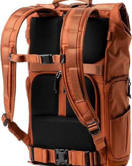 Think Tank FocusPoint 30L RollTop Camera Backpack - Urban Rust: Expandable Travel & Camera Backpack with Laptop Sleeve, Quick Side and Back Access, Rain Cover – Versatile Photography & Travel Bag