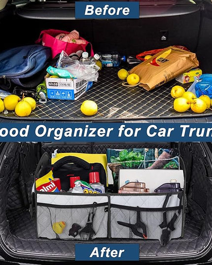Deosk Trunk Organizer with 6 Pockets - Car Storage Accessory for SUVs, Minivans, and Trucks - 50L Waterproof Polyester (Medium, Beige)
