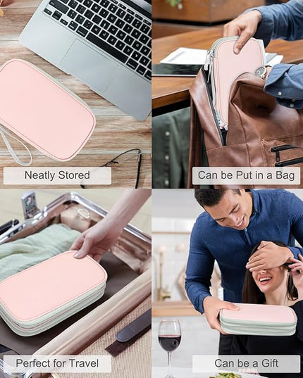 FYY Electronic Organizer, Travel Cable Organizer Bag Pouch Electronic Accessories Carry Case Portable Waterproof Double Layers Storage Bag for Cable, Cord, Phone, Earphone, Medium Size, Light Pink