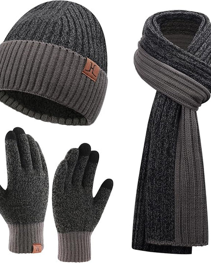 FZ FANTASTIC ZONE Mens Winter Knit Hat Beanie Long Neck Scarf Touchscreen Gloves Set Fleece Skull Caps Gifts for Men Women