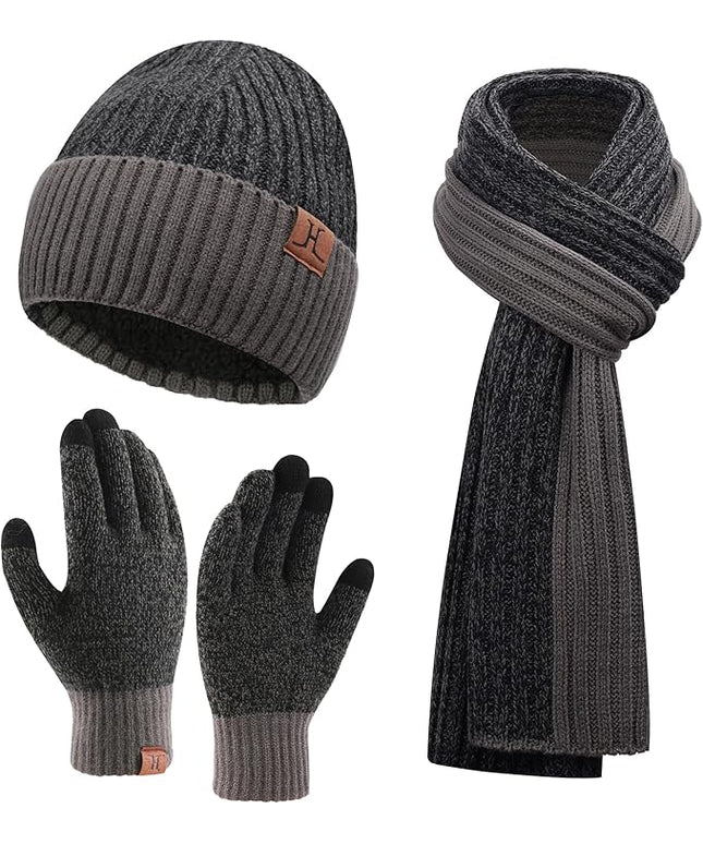 FZ FANTASTIC ZONE Mens Winter Knit Hat Beanie Long Neck Scarf Touchscreen Gloves Set Fleece Skull Caps Gifts for Men Women