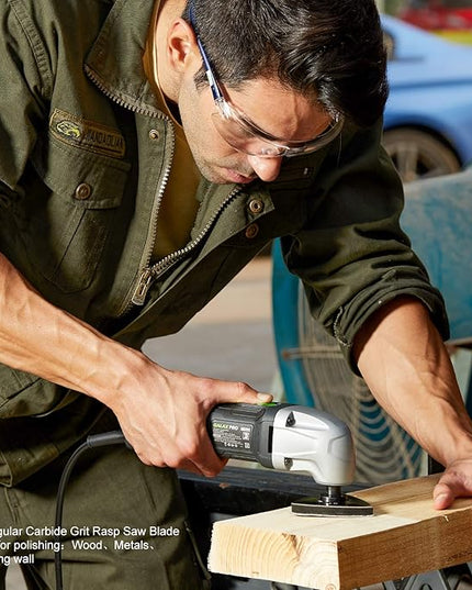 GALAX PRO 22000 OPM 1.5A Oscillating Multi Tool, 3 Degree Oscillating Angle with 3 Pieces Saw Blades, 1 Piece Semi Circle Blade Sanding Plate, 6 Pieces Sanding Papers for Grinding