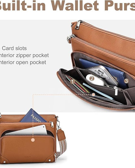 Anti-Theft Crossbody Purse for Women, Crossbody Shoulder Bag with Built-in Wallet & RFID Blocking for Travel Workout