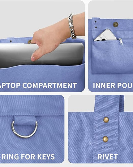 HOMESPON Large Canvas Tote Bag for Women Everything Bag with Pockets and Laptop Sleeve