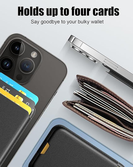 2 Pack Phone Card Holder, Premium Leather Wallet Stick on, Adhesive Credit Card Holder for Case, Sticky Wallet for Back of Cover, Android Cell Phone, iPhone, Fit 4 Cards, Black&White