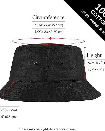 The Hat Depot Bucket Hat - Unisex 100% Cotton & Denim UPF 50 Packable Summer Travel Beach Sun Hat