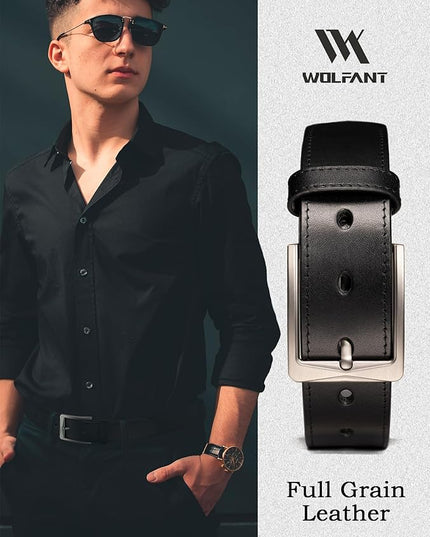 WOLFANT Men's 35mm Dress Casual Belt,100% Italian Full Grain Real Solid Leather
