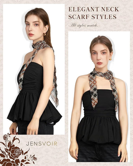 Chiffon Scarf for Women, Removable Flower Neck Scarf Light Soft Fashion Rose Scarves Versatile Headband or Hair Band