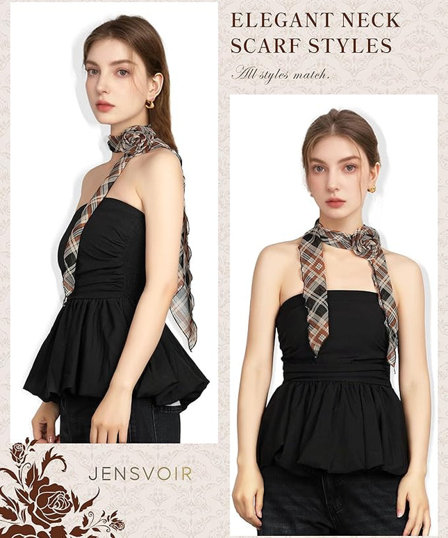 Chiffon Scarf for Women, Removable Flower Neck Scarf Light Soft Fashion Rose Scarves Versatile Headband or Hair Band