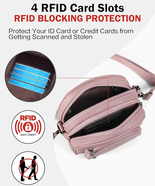 FADEON Small Purses for Women Crossbody Bags, Designer PU Leather Mini Cross Body Purse Travel Shoulder Bag Card Slots