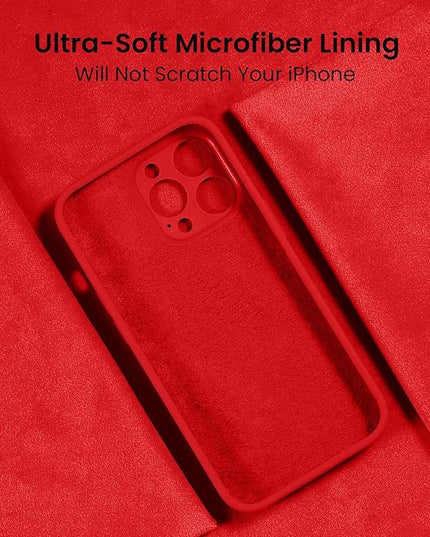 FireNova Designed for iPhone 14 Pro Case, Silicone Upgraded [Camera Protection] Phone Case with [2 Screen Protectors], Soft Anti-Scratch Microfiber Lining Inside, 6.1 inch, Red