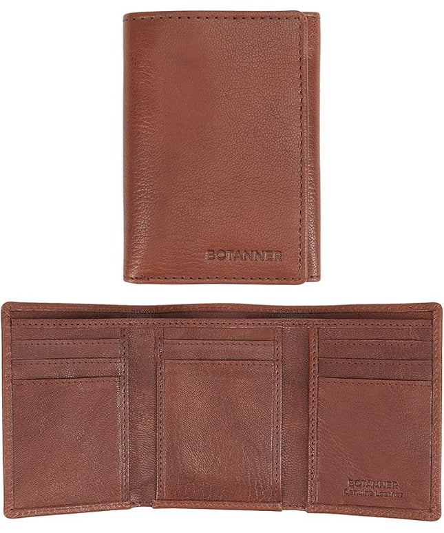 BOTANNER Genuine Leather Trifold Wallet Men RFID Blocking 8 Credit Card Slots 1 Section for Bills 3 Hidden Pockets | Choco