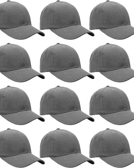 Falari Wholesale Bulk Lot 12-Pack Baseball Cap Adjustable Size Plain Blank Solid Color