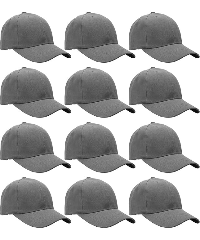 Falari Wholesale Bulk Lot 12-Pack Baseball Cap Adjustable Size Plain Blank Solid Color