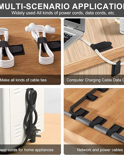 20-Pack Large Reusable Self-Adhesive Cable Ties cable management Adjustable Hook & Loop Straps for Organizing Data Cables, Wires, Headphones Under-Table Cord Management for Home, Office