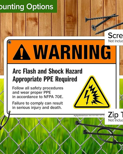 Warning Arc Flash And Shock Hazard Appropriate PPE Required Sign, 10x7 Inches, Rust Free .040 Aluminum, Fade Resistant, Made in USA by My Sign Center