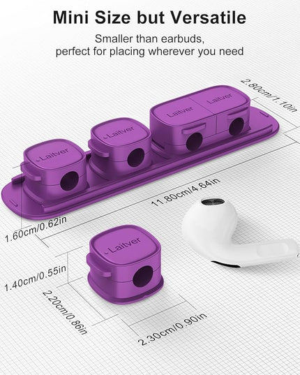 6 Pack Magnetic Cable Clips [1s Open/Lock], Laitver Cord Organizer Holder Strong Adhesive Desk Cable Management- Organize Charging Cords Neatly for Home, Office, Car,Desk, Nightstand-Deep Purple