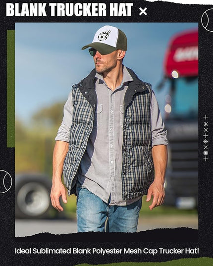 10 Pcs Sublimation Blank Trucker Hats Bulk Mesh Baseball Cap Polyester Mesh Trucker Hat for Men and Women