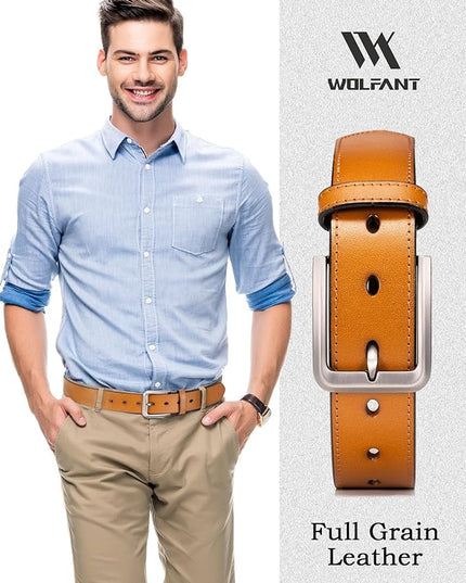 WOLFANT Men's 35mm Dress Casual Belt,100% Italian Full Grain Real Solid Leather