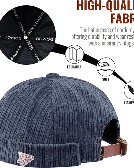 CLAPE Brimless Beanie Hat Corduroy Watch Cap Rolled Cuff Docker Cap Leon Skull Harbour Hat Unisex