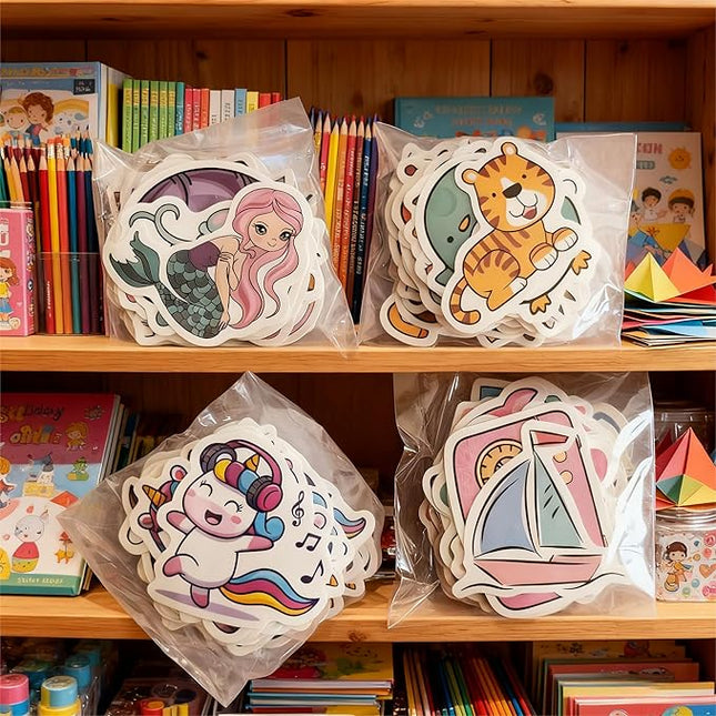 Cute Waterproof Stickers for Water Bottles, 4 Themes (Mermaid, Unicorn, Forest Animals, Trendy Icons) 200+ Stickers, 4-6cm Each, Ideal for Laptops, Scrapbooking & Gifts for age13+