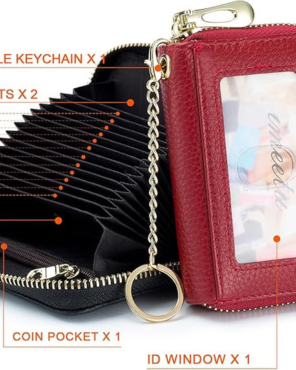imeetu RFID Credit Card Holder, Small Leather Zipper Card Case Wallet for Women