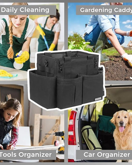 Compact Wearable Cleaning Caddy, Small Supplies Organizer with Handle & Shoulder Straps for Housekeepers, Under Sink & Car Cleaning Tool Organizer Bag (Black)
