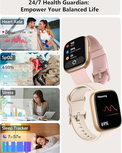 Smart Watch 2026 Upgrade for Women Men Android & iPhone [2 Bands, 44mm case, 1.83''], Alexa Built-in, Make/Answer Call, HR SpO2 Sleep Stress Monitor Fitness Tracker, IP68 Waterproof Step Counter Watch