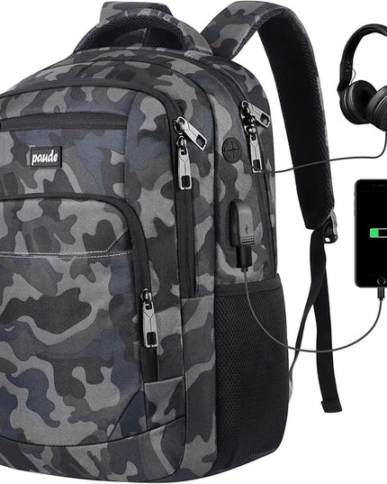 Paude Backpack for Men,College Backpack School Bookbag for Teens,Laptop Bookbag with USB Port and Headphone Hole