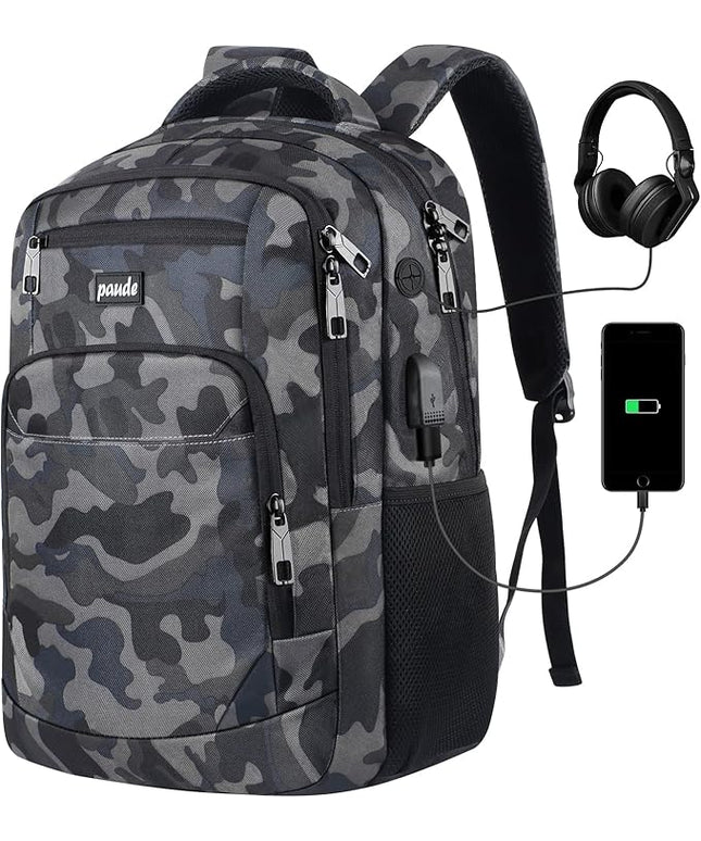 Paude Backpack for Men,College Backpack School Bookbag for Teens,Laptop Bookbag with USB Port and Headphone Hole