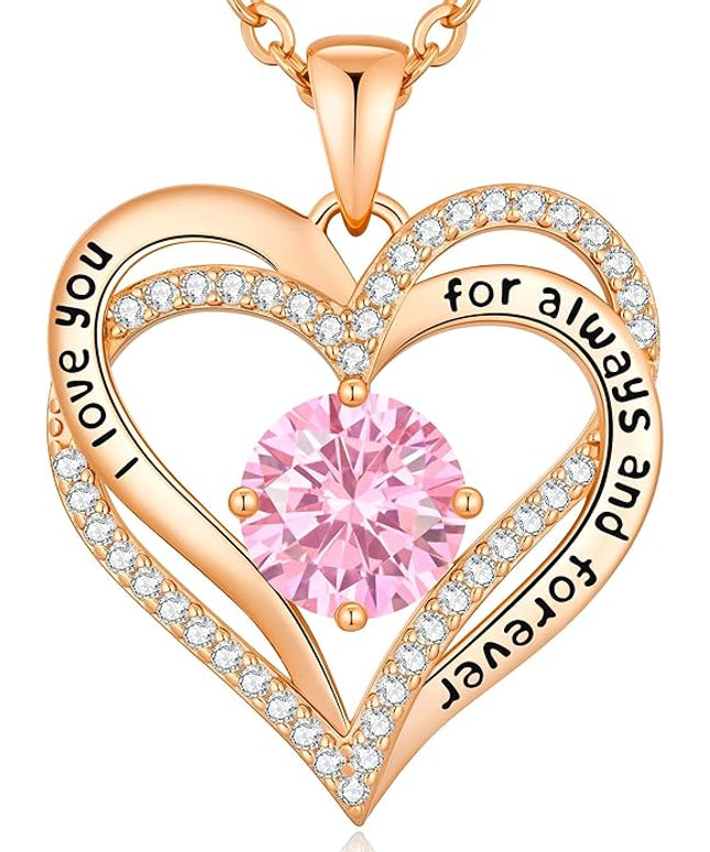 CDE Forever Love Heart Necklaces for Women, Wedding Anniversary, Birthday Mothers Day Christmas Day Gifts for Mom, Mother, Wife, friend, S925 Silver Jewelry with Birthstone Pendant