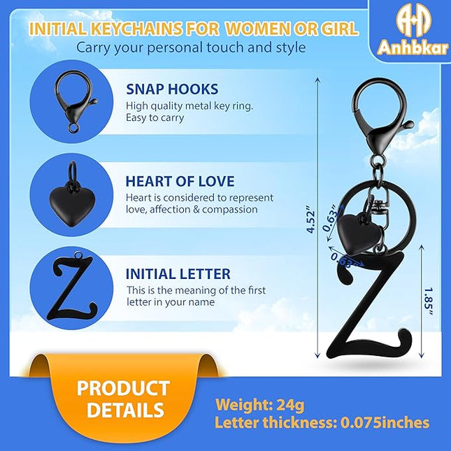 A-Z Heart Initial Letter Keychain, Stainless Steel Alphabet Charm for Handbags, Gift for Women and Girls